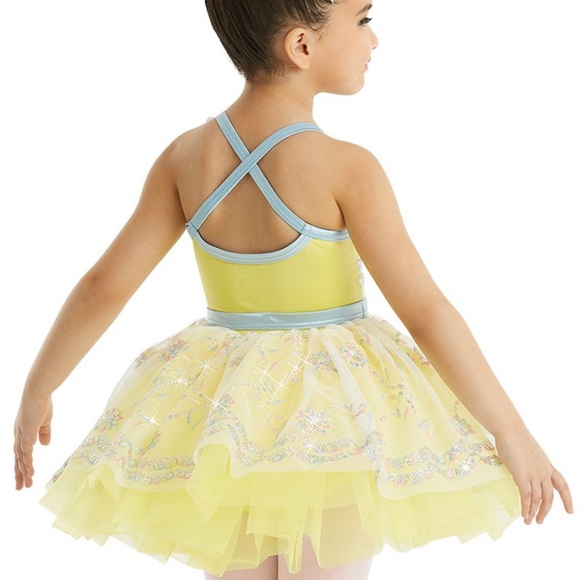 Weissman Dance Solo Yellow & Baby Blue Ballet Costume XS (4-5) with Hair Piece - Picture 3 of 13